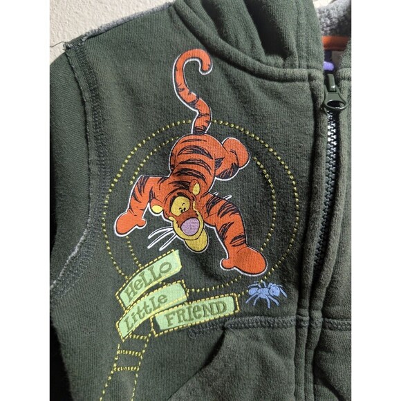 Vintage Disney Jacket 2T Tigger Olive Green Olive Zip Up Y2K Sweatshirt Hoodie - Picture 4 of 9